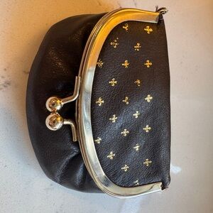 Vintage Italian Leather Coin Purse Gold Fleur de Lis Design